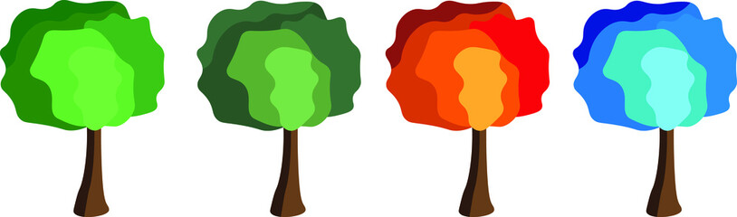Illustration of trees of different seasons. Summer, autumn, spring and winter tree.