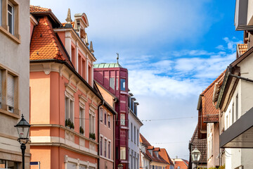 Fototapeta na wymiar Beautiful facades in the old town of Ettlingen, Baden Württemberg, Germany