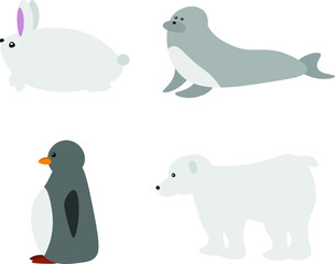 Cute polar animals illustrations - hare, seal, penguin, bear