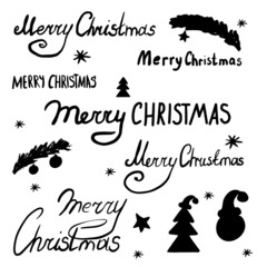 Vector illustration.Lettering Merry Christmas and holiday doodle elements. 