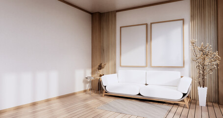 Minimalist interior ,Sofa furniture and plants, modern room design.3D rendering