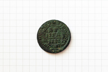 money of 1737. Ancient Russian coin during the reign of Empress Anna Ioannovna. Obverse