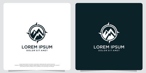 Adventure logo design with compass and mountain elements.
