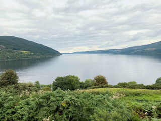 Fototapeta na wymiar A view of Loch Ness looking down from the road above
