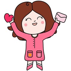 Valentines Kawaii girl with heart