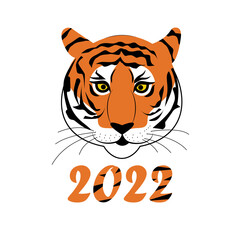 Chinese Tiger, symbol of 2022. The face of a tiger. Flat style. Vector Illustration.