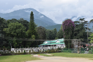 A view of the Dhauladhar Mountain Range in Palampur, Himachal Pradesh, India.
