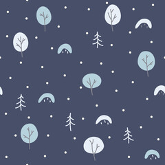 Seamless pattern of night winter forest.