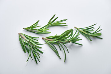 Fresh rosemary bunch on white background.