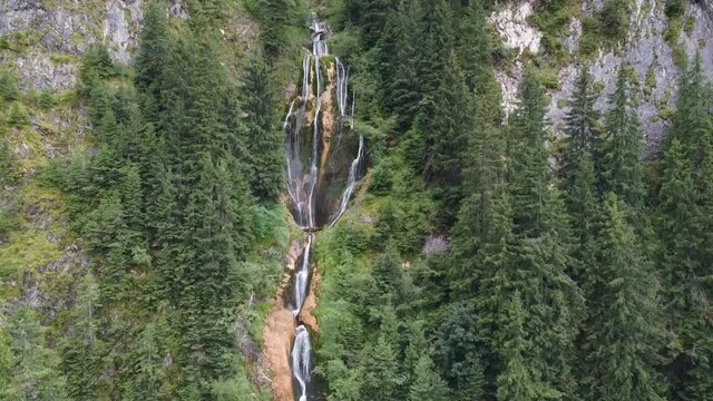 Aerial View of Horses Waterfall in Borsa, Romania