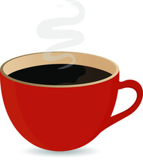 Red realistic coffee cup with smoke isolated on white background