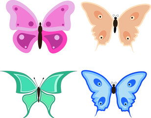 Set of colored butterflies on a white background. Vector icons of butterflies.
