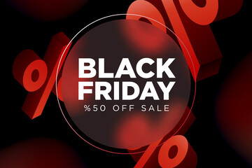 Black Friday Special Offer Banner Design Template. 50% OFF Sale. Discount Price. Special Offer Marketing Ad. Discount Promotion and Sale Discount Offer. Glass morphism style design. - obrazy, fototapety, plakaty