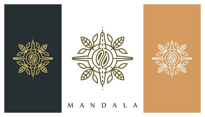 Fototapeta na wymiar Luxury Decorative Ornament Logo Design. Line based Leaf and Coffee Editable. Creative Template Vector Illustration.