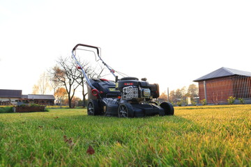 Kosiarka. Koszenie trawy. Lawnmower. Mowing the grass