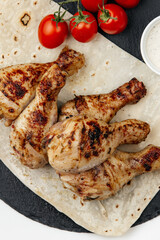 
shish kebab on white background