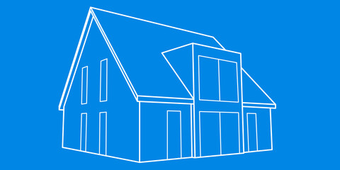  Entwurf eines modernen Einfamilienhauses mit Satteldach aus der Gartenansicht, Wohnungsbau, Neubau, Planung, Architektur, Blueprint