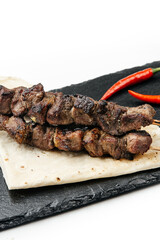 
shish kebab on white background