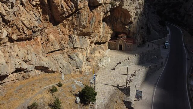 Picturesque belfry of the old orthodox church of Saint Nicholas the Wonderworker, built in the rock.Crete island. Greece.Europe.