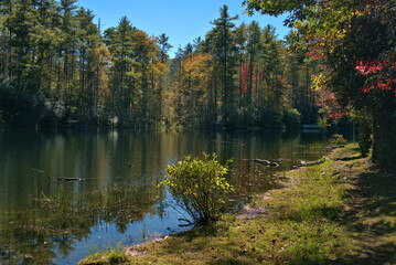 Fall colors around a mountain lake