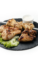 
shish kebab on white background