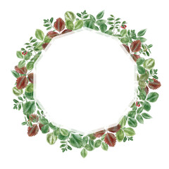 Round frame from green leaves decoration illustration for text