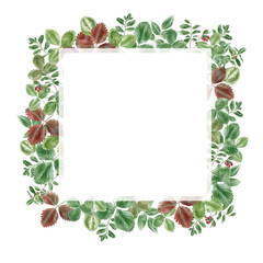 Naklejka premium Square frame with green leaves decoration watercolor illustration