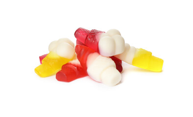 Pile with jelly candies in shape of ice cream on white background