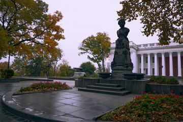 Autumn urbane landscape with Primorsky Boulevard. Odessa Ukraine.
