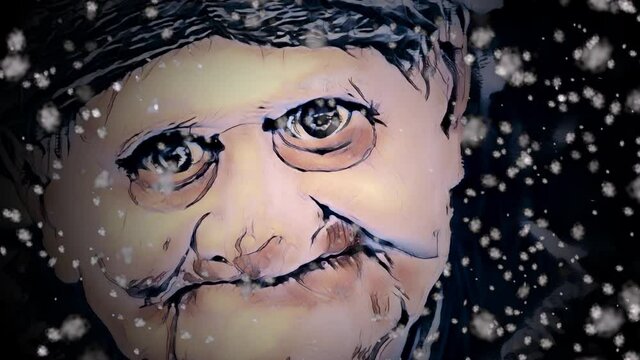 Alte Frau im Schnee 
