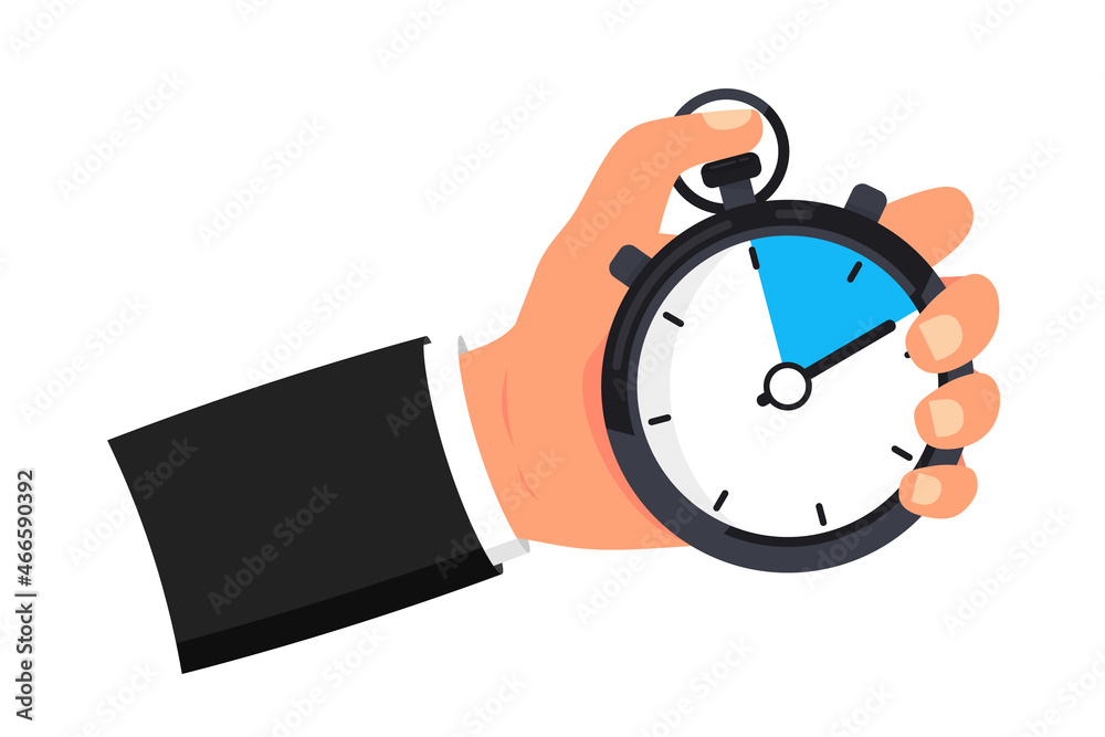 Aufkleber hand holds a stopwatch. time management concept. countdown of stopwatch. timer in hand vector illust