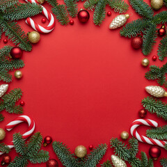 Christmas frame on red background