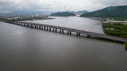 Ponte do Mar Pequeno in Praia Grande São Paulo, Brazil. aerial view of the bridge