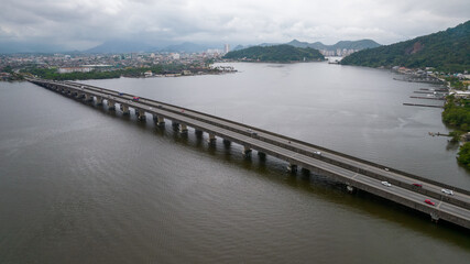 Ponte do Mar Pequeno in Praia Grande São Paulo, Brazil. aerial view of the bridge