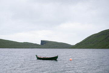 Boat on Lake Sorvagsvatn or Leitisvatn, Faroe Islands