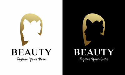 luxury Beauty woman logo design vector template on a black and white background.