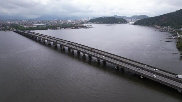 Ponte do Mar Pequeno in Praia Grande S&atilde;o Paulo, Brazil. aerial view of the bridge