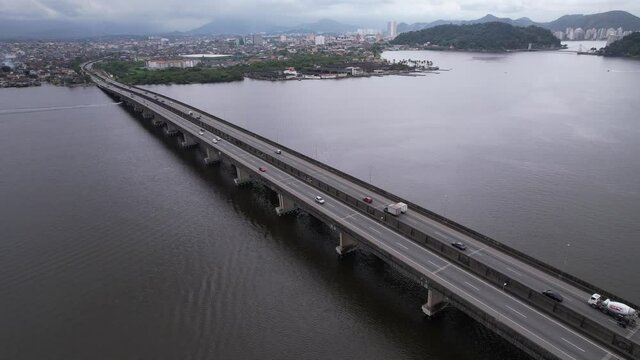 Ponte do Mar Pequeno in Praia Grande S&atilde;o Paulo, Brazil. aerial view of the bridge