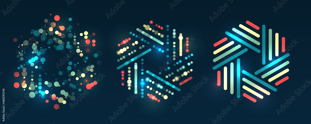 Aufkleber Filtering machine algorithms. Wide Big data visualization. Information analytics concept. Sorting data. Vector technology background. Abstract stream information with lines array and binary code.