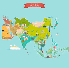 Asia Map. Map with country names.