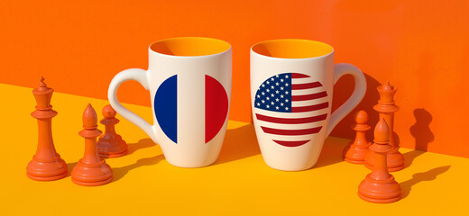 Coffee cup, France - US flags and diplomacy