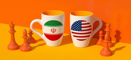 Coffee cup, Iran - US flags and diplomacy