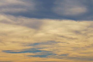 Very beautiful sunset sky in cloudy and windy weather. Background with copy space