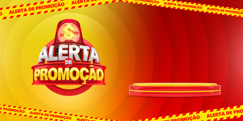 Banner template design for marketing campaign in Brazil. The phrase Alerta de melhor preco means Best Price Alert. 3d render illustration.