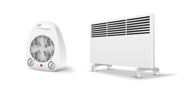 Electric heaters set: heat fan and oil radiator devices for heating indoors during cold season