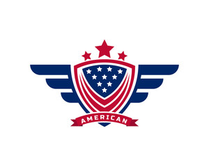 Emblem American Veteran Flag Emblem Wings with Shield Patriotic Logo Design Template Element