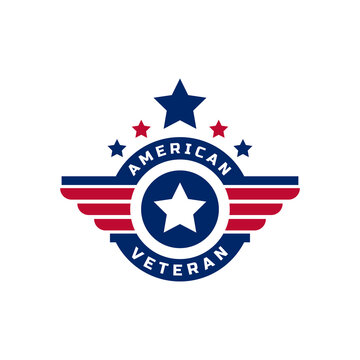 Patriotic American Veteran Flag Emblem Wings Icon Logo Design Template Element