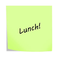 Lunch 3d illustration post note reminder on white with clipping path