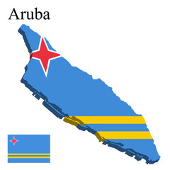 Flag of Aruba on map on white background