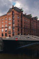 hamburg docklands with bridge over the canal